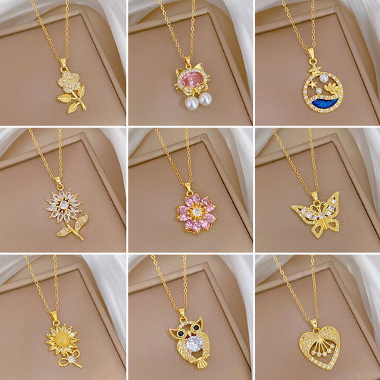 Collana Minimalista Geometrica in Acciaio al Titanio con Pendente in Rame Placcato Oro su Catena a Maglie per Uomo e Donna