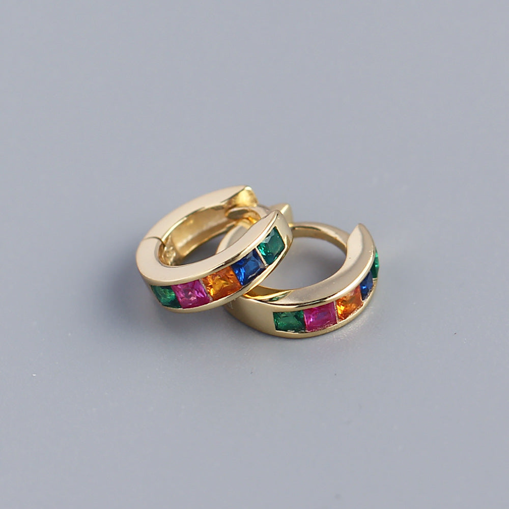 Minimalist 925 Sterling Silver Square Geometric Cubic Zirconia Inlay Hoop Earrings