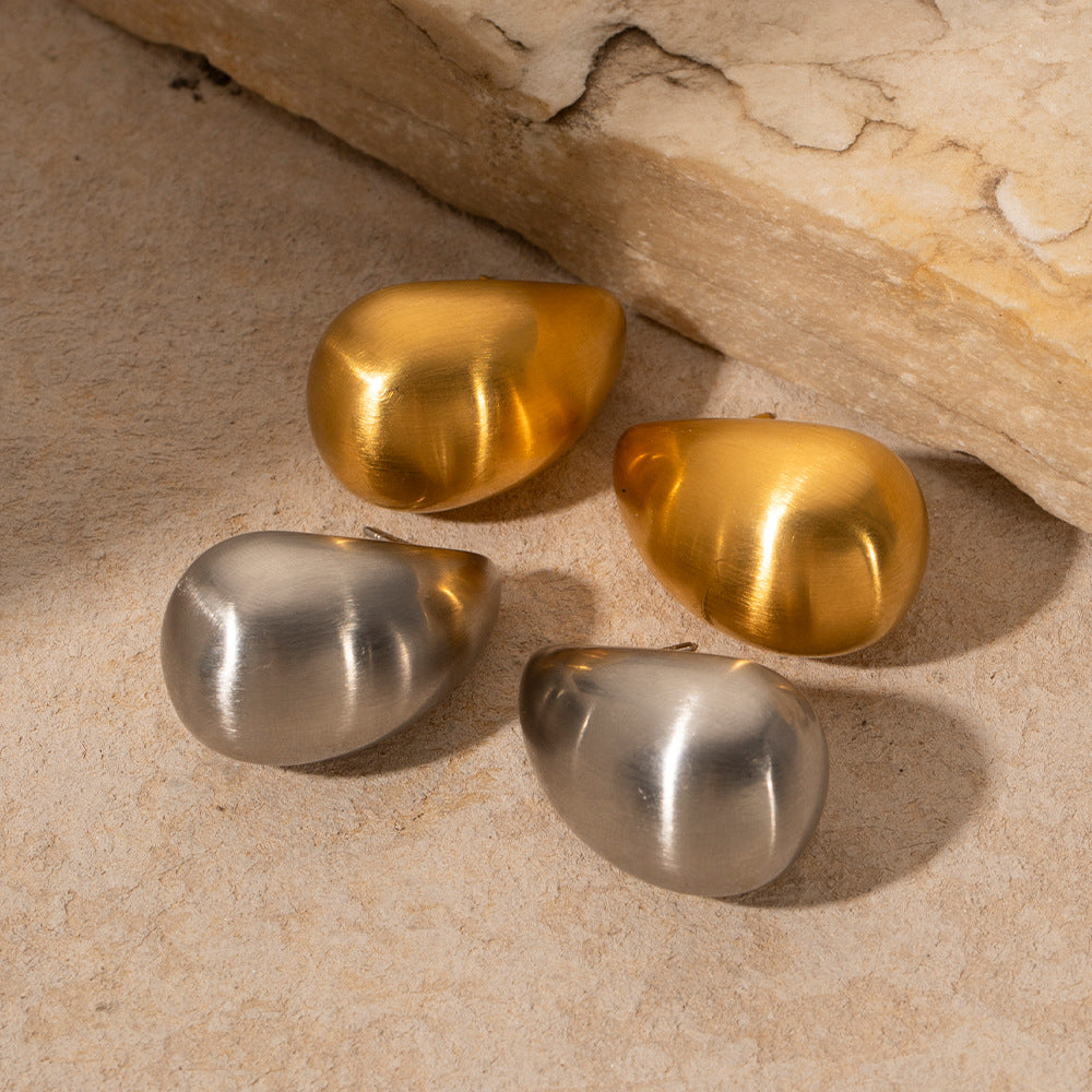 French Style 18K Gold Plated Stainless Steel Hollow Water Drop Geometric Earrings for Women