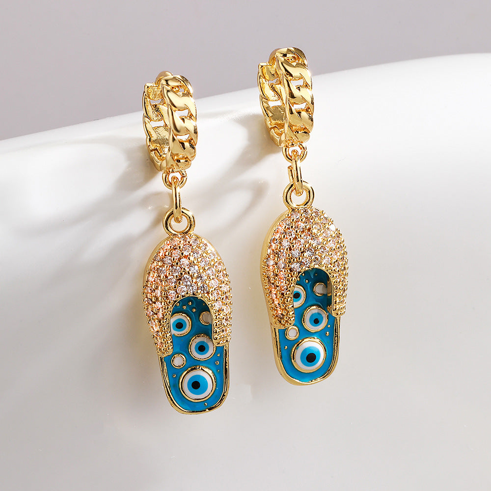 Orecchini pendenti a goccia a forma di occhio in smalto geometrico minimalista da donna in ottone con placcatura in oro vero e zirconi