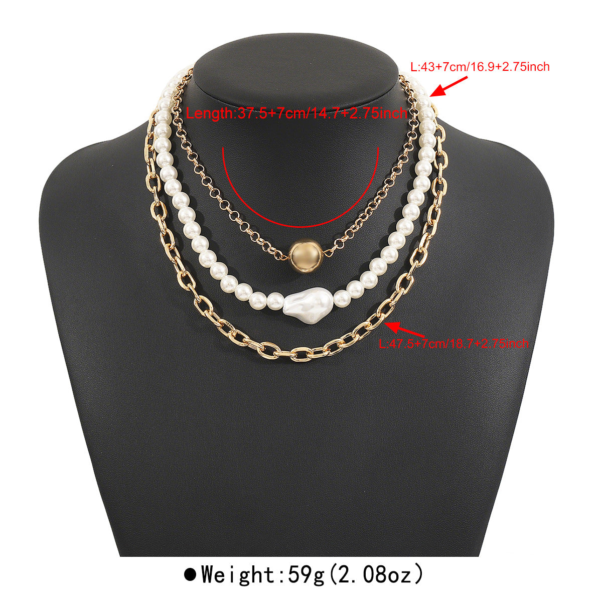 Collar de aleación minimalista con perlas y diseño geométrico, acabado chapado para mujer