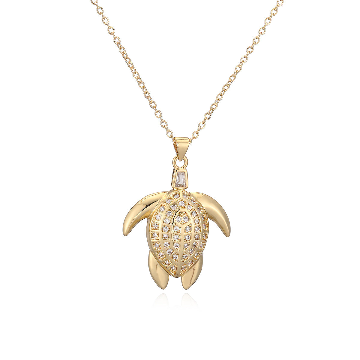Minimalist Gold Plated Brass Cubic Zirconia Turtle Pendant Necklace for Women