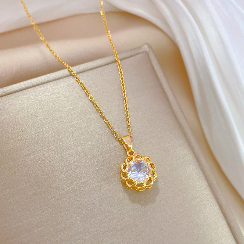 Collana con ciondolo a luna geometrica minimalista da donna e uomo, catena con locket in acciaio inossidabile con inserti in zirconia cubica
