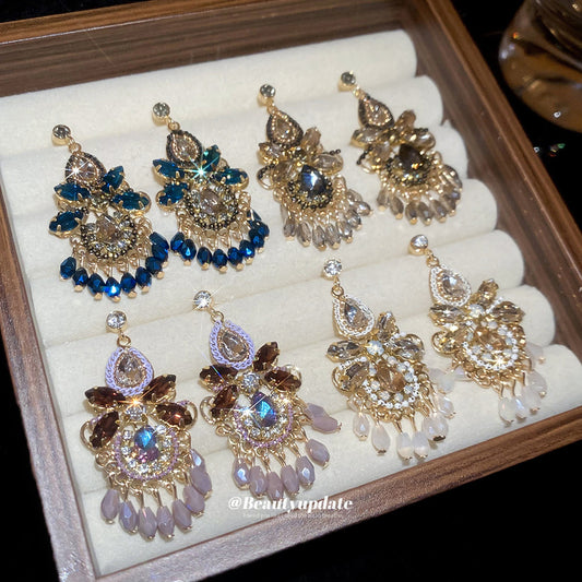 Pendientes de botón con cristales de imitación en forma de lágrima de estilo étnico con postes de acero inoxidable para mujer
