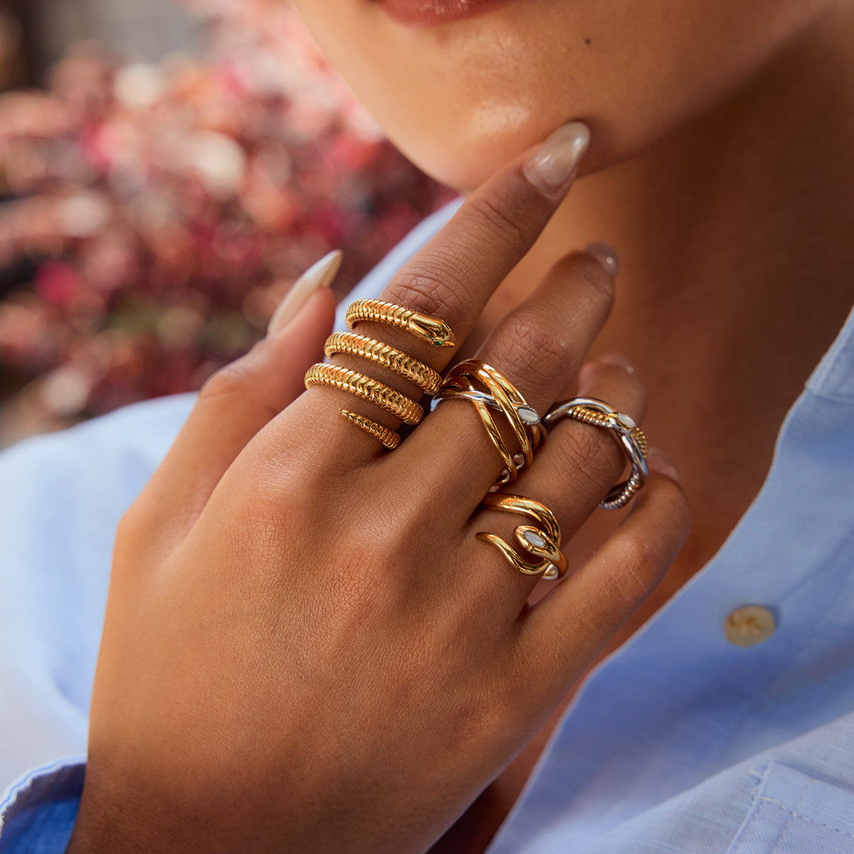 Anello da donna placcato in acciaio inossidabile con serpente geometrico alla moda