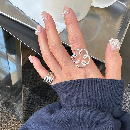 Anello in Argento Sterling 925 Placcato con Motivo Floreale Dolce e Minimalista da Donna