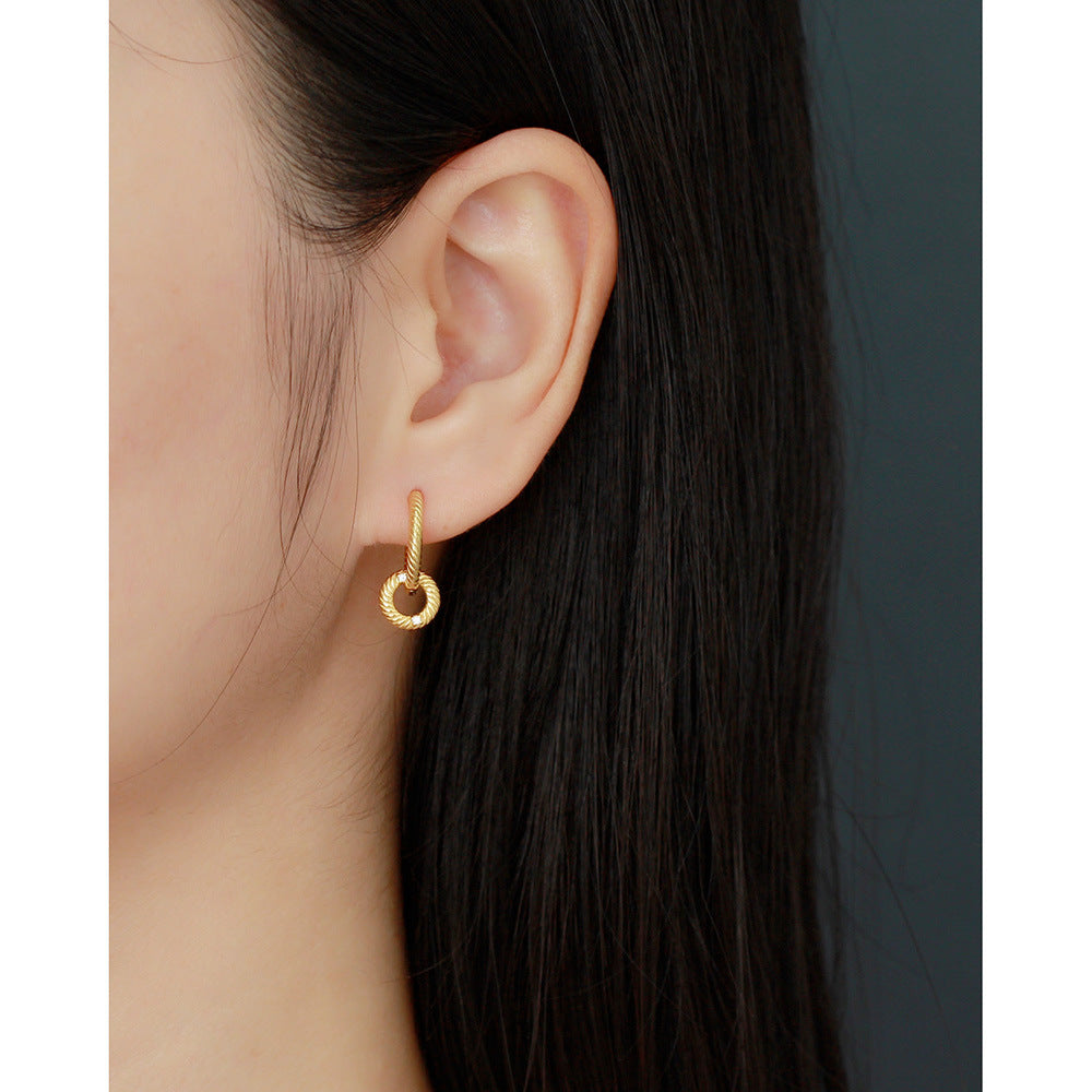Orecchini a cerchio geometrici rotondi vintage minimalisti in argento sterling 925 con zirconi cubici da donna