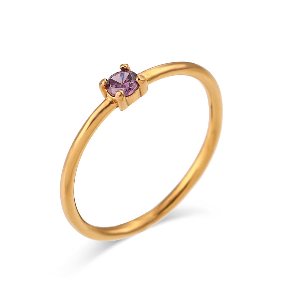 Minimalist Geometric Stainless Steel Plated 18K Gold Birthday Ring for Women