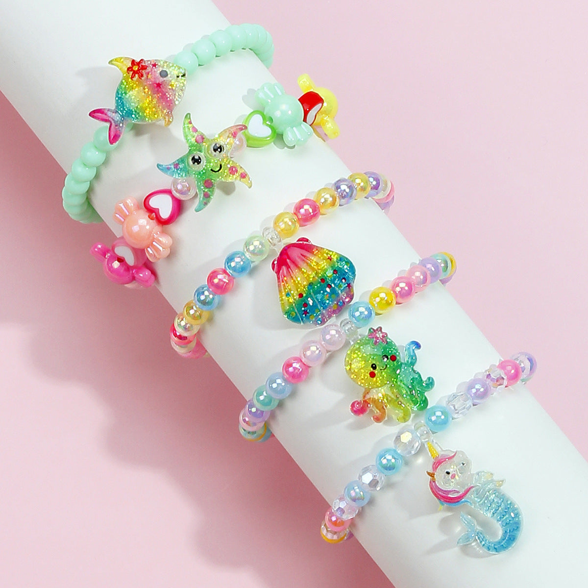 Cartoon Ocean Animal Children's Bracelet Set for Girls Featuring Resin Material and Handmade Craftsmanship