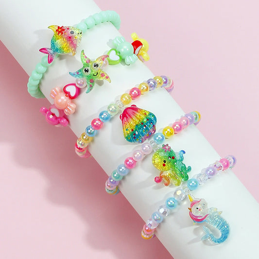 Set di braccialetti per bambini con animali marini dei cartoni animati per bambine, con materiale in resina e lavorazione artigianale