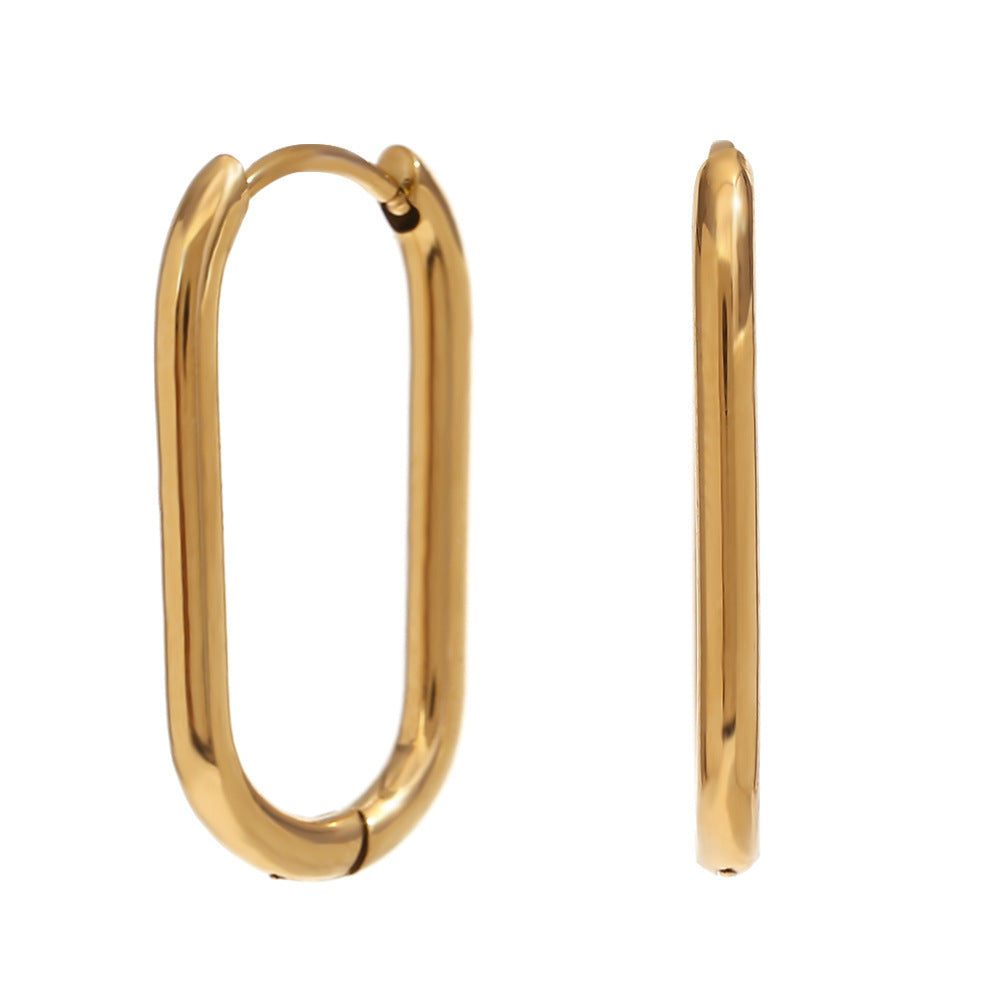 Orecchini a cerchio lunghi e geometrici a forma di O in acciaio inossidabile placcato oro 18 carati da donna, stile minimalista