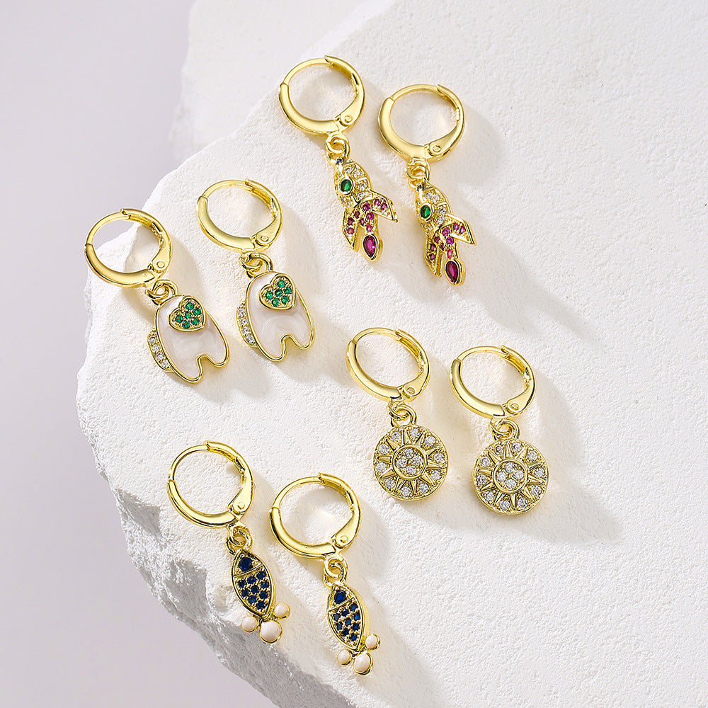 Orecchini Geometrici in Rame con Placcatura in Oro 18K e Zirconi Micro-Pave per Donna, Gioielli per Orecchio Minimalisti e di Tendenza