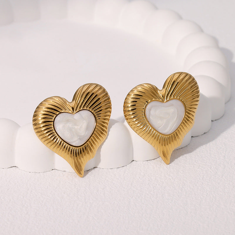 Orecchini a Cuore in Stile Retrò Francese in Acciaio Inossidabile con Placcatura in Oro da Donna