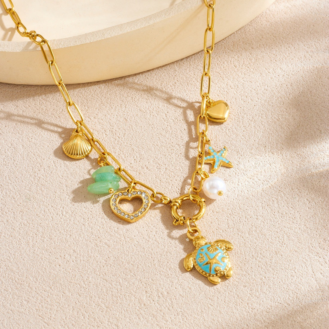 Chic Gold Plated Drip Oil Stainless Steel Animal Turtle Starfish Shell Necklace for Women