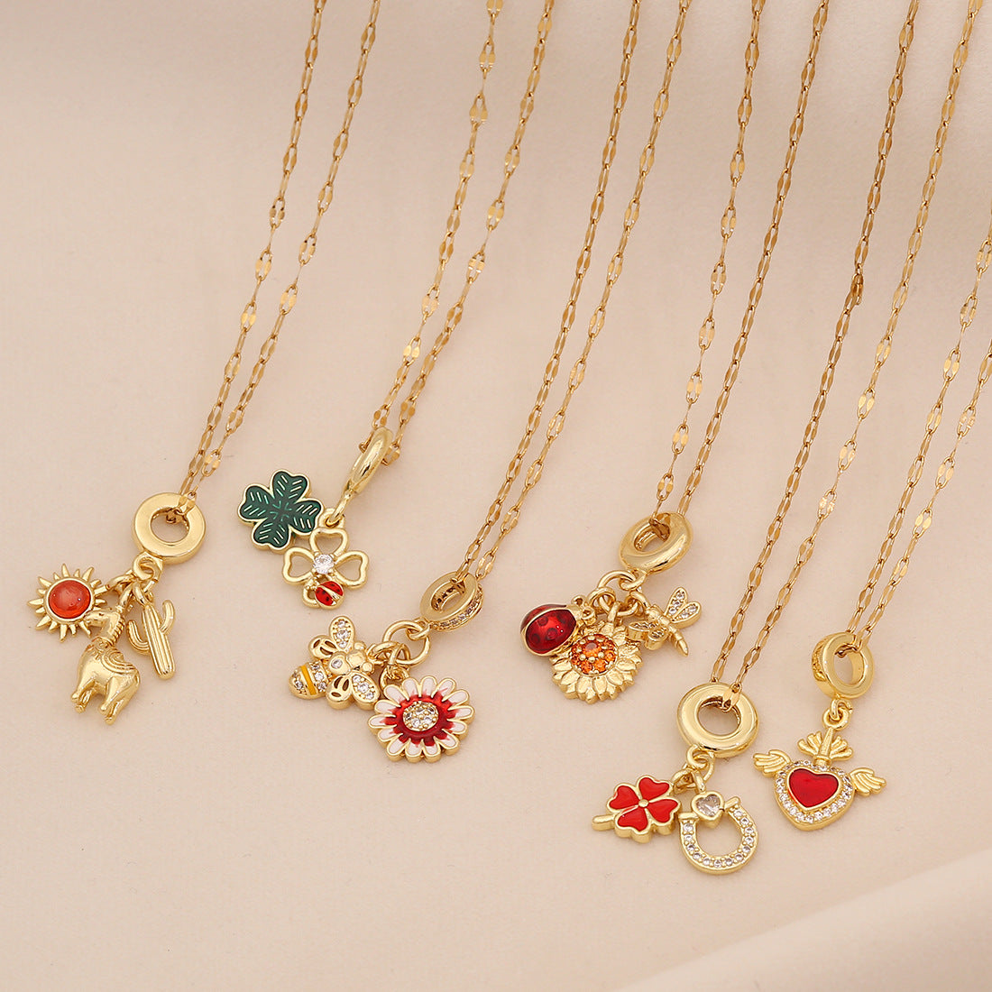 Collana con ciondolo a cuore intarsiato con strass e fiore a margherita in ottone, catena a serpente in acciaio inossidabile da donna, per creazione di gioielli fai-da-te