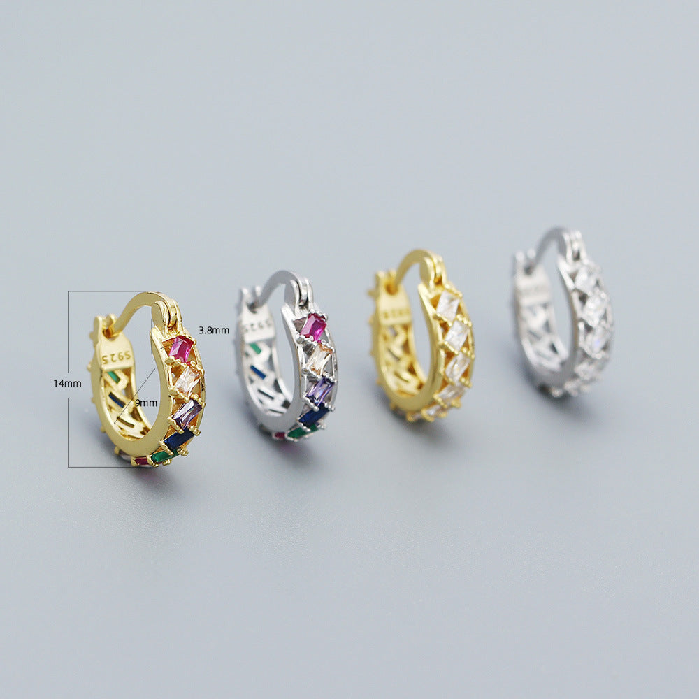 Orecchini a cerchio da donna in argento Sterling 925 minimalisti con zirconi cubici quadrati geometrici