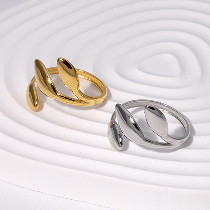 Minimalist Leaf-Shaped Titanium Steel Adjustable Ring for Women with Plated Finish