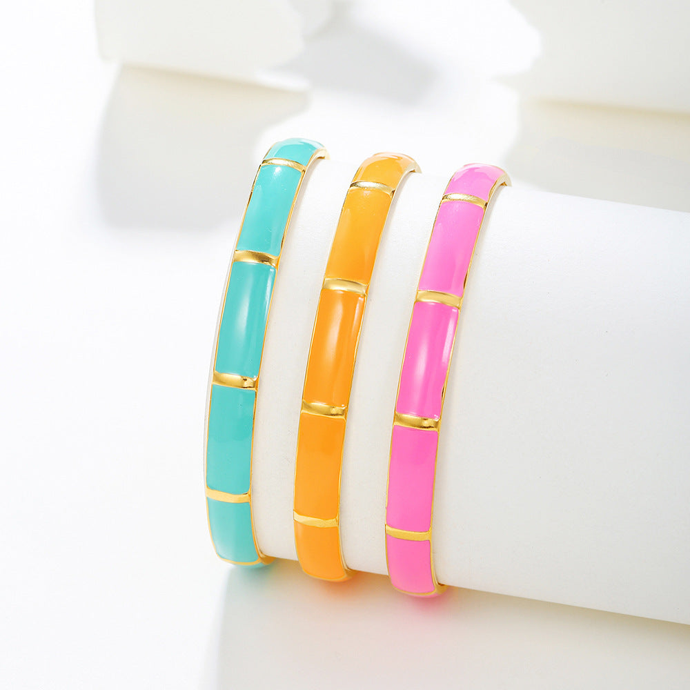 Punk Hip-hop Geometric Round Drip Oil Plated Stainless Steel Open Cuff Bracelet