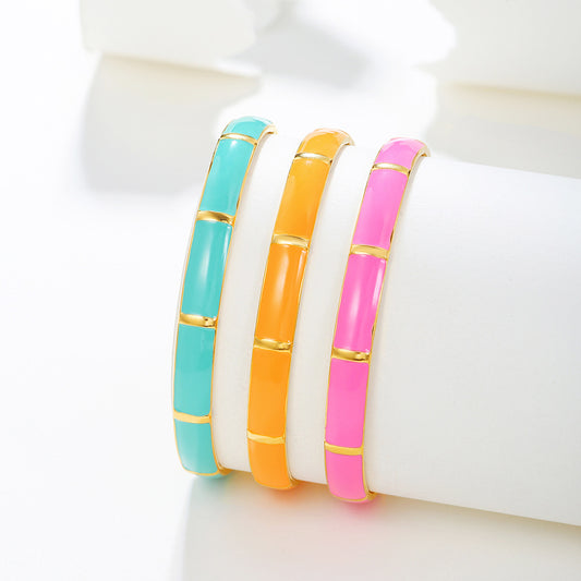 Punk Hip-hop Geometric Round Drip Oil Plated Stainless Steel Open Cuff Bracelet