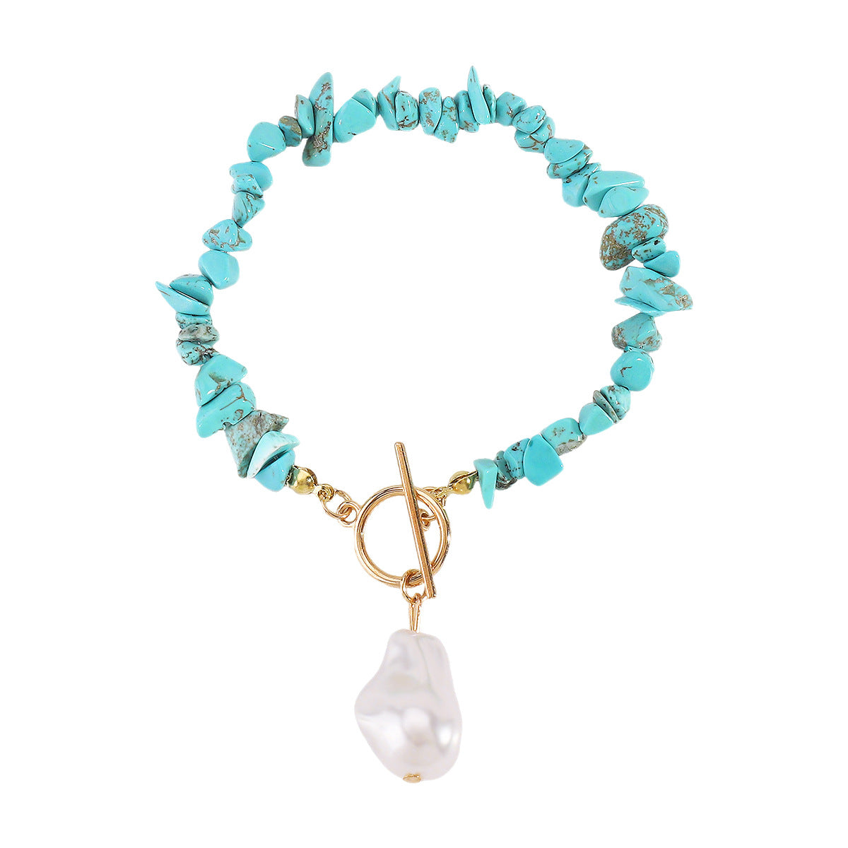 Collana pendente etnica vintage geometrica turchese e perle sintetiche con chiusura a ginocchietto