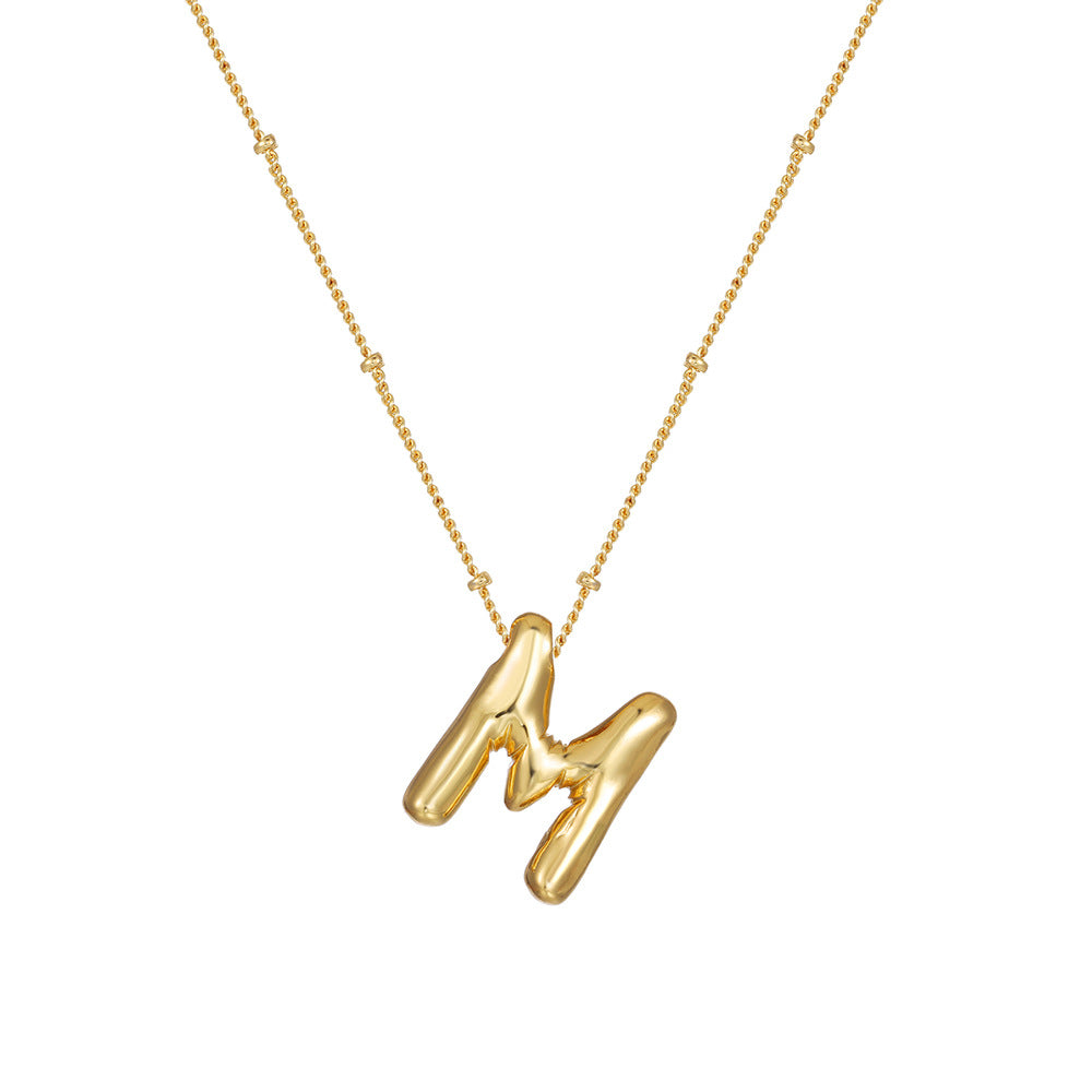 18K Gold Plated Heart Letter Necklace Minimalist Polished Brass Pendant Cable Chain for Women