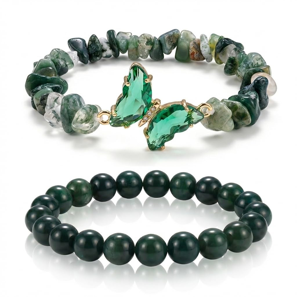 Minimalist Natural Crystal Butterfly Bracelet Set for Women