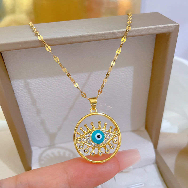 Minimalist Geometric Eyelash Eye Pendant Necklace for Women in Titanium Steel with Plated Finish