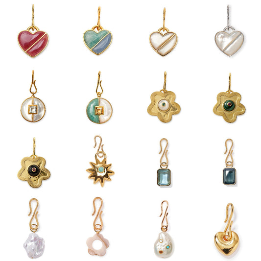 Minimalist Gold Plated Brass Heart and Floral Jade Pendant Charm Bar with Corn Chain