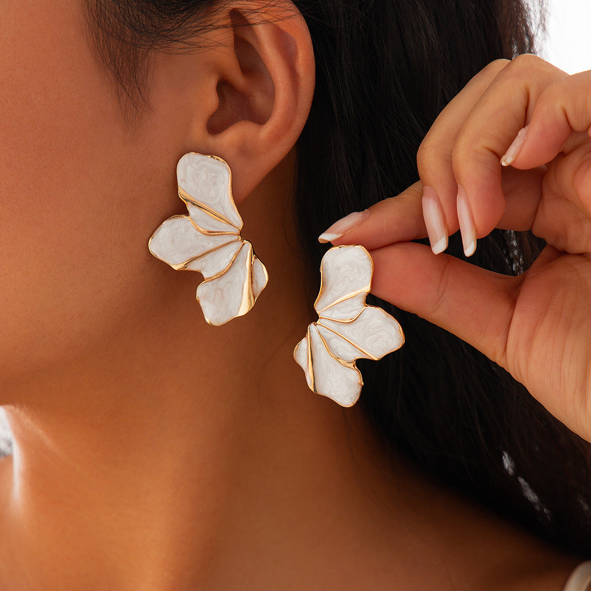Exaggerated Floral Petal Earrings in Alloy with Enamel Finish for Women