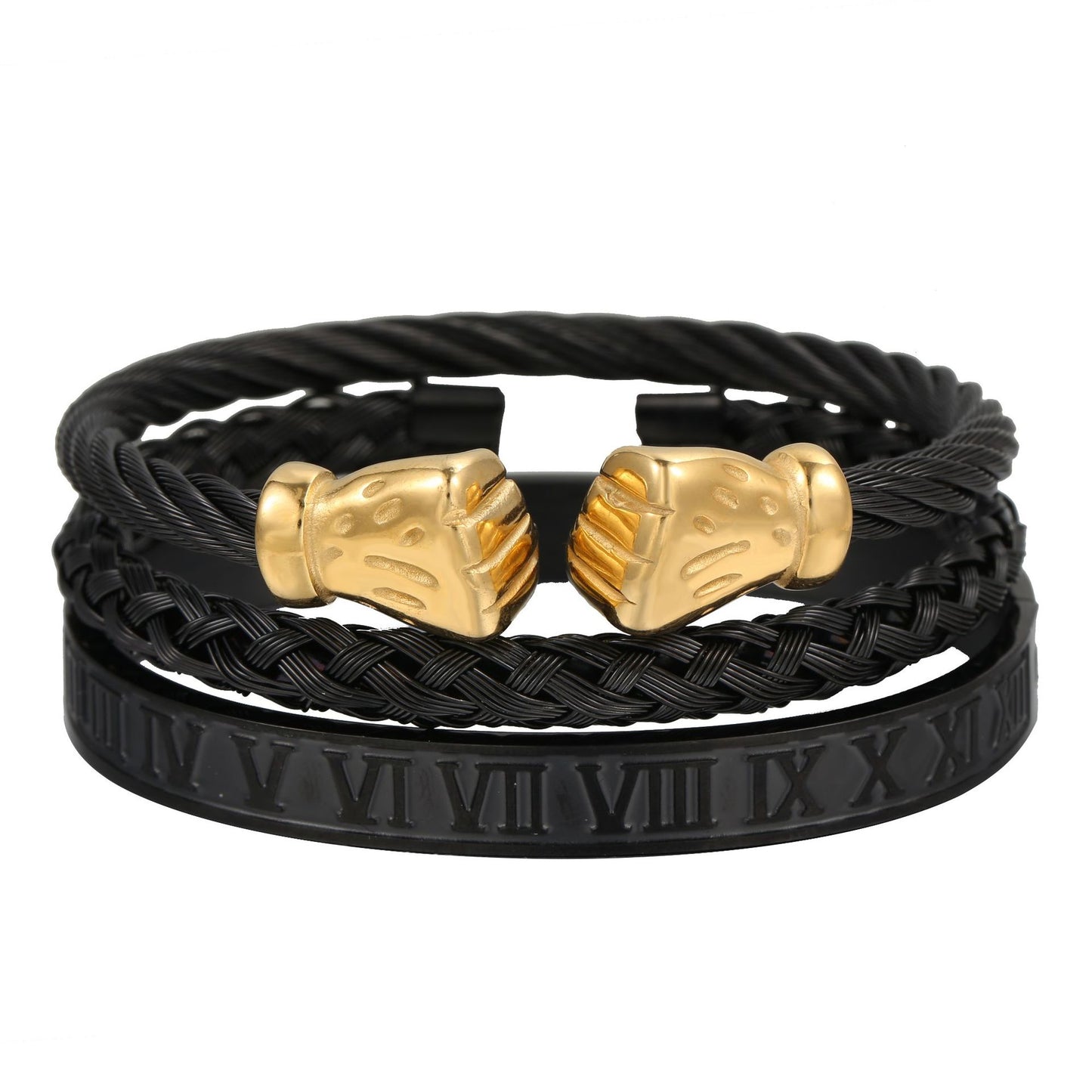 Personalized Gold Plated Titanium Steel Fist Bracelet with Roman Numerals for Men and Women