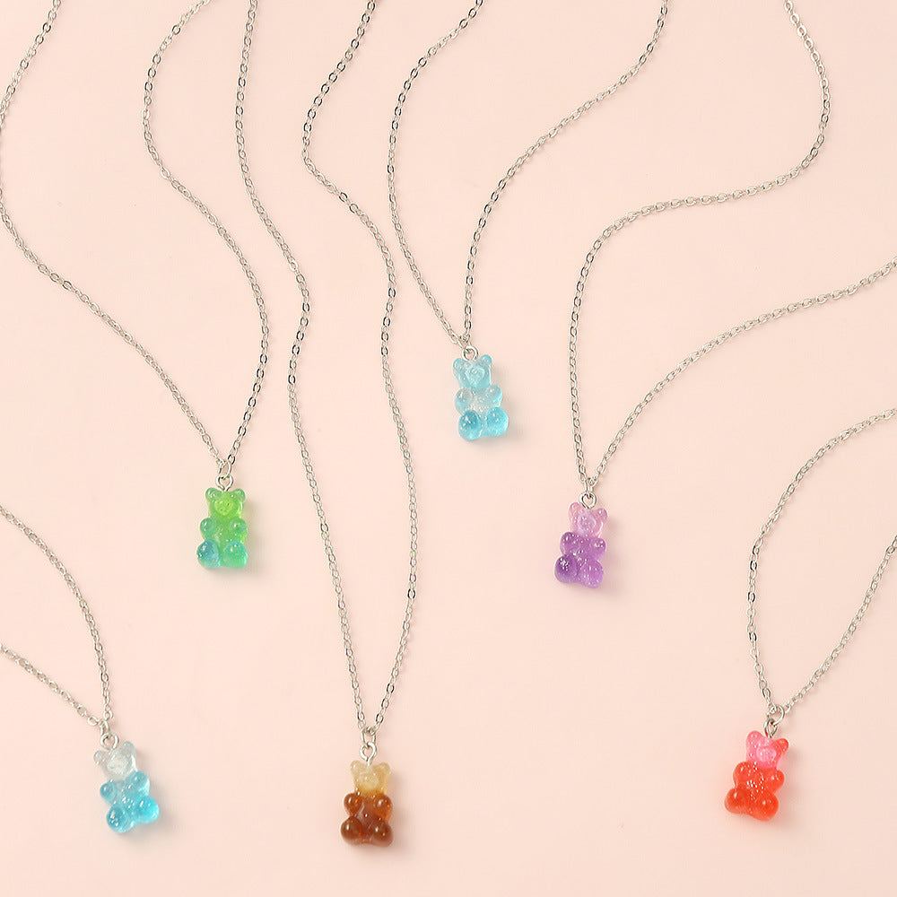 Lindo collar de resina con forma de oso para niñas, colgante minimalista de animal en cadena tipo "box", conjunto de joyas ajustables para niños para viajes y uso diario