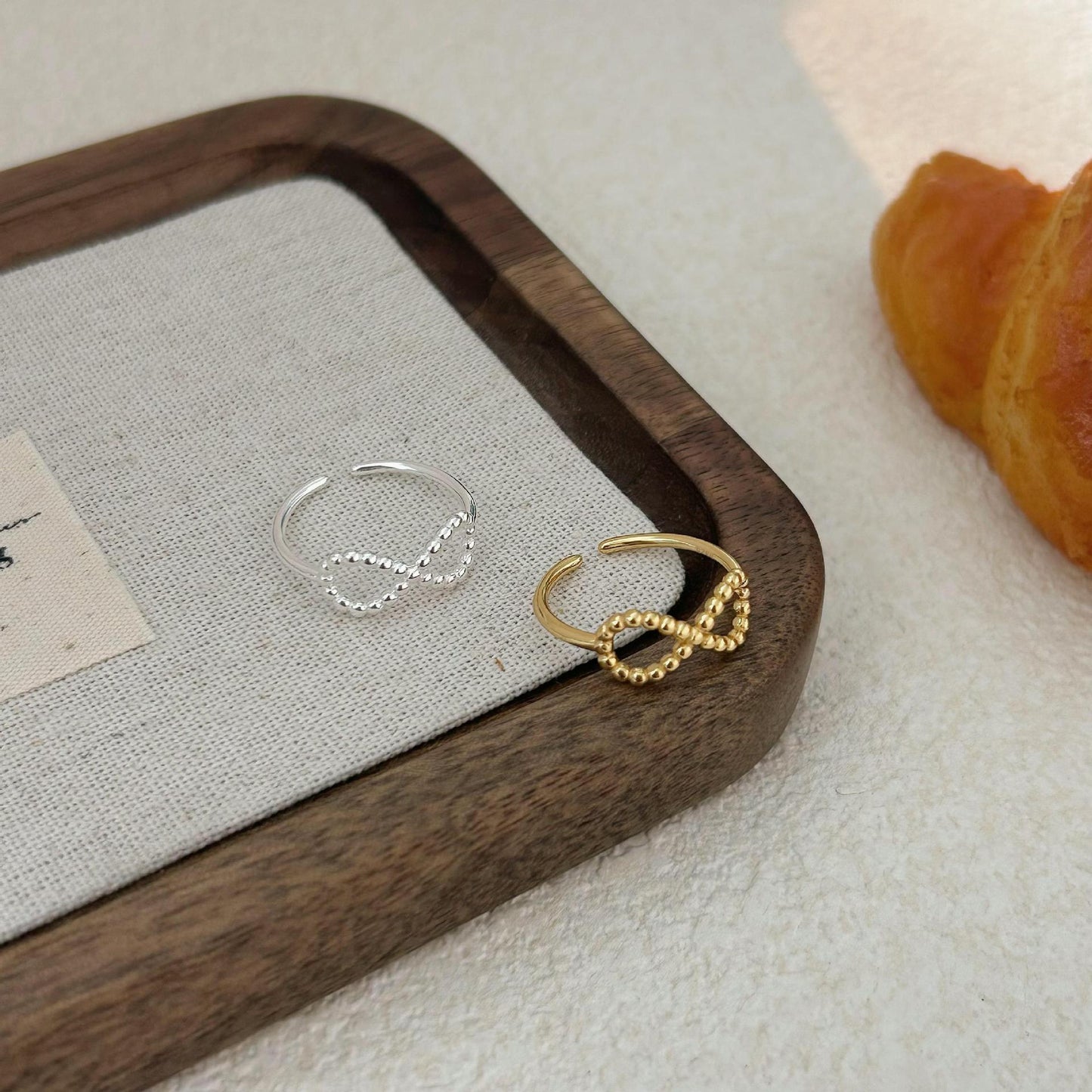Minimalist Sweet 925 Sterling Silver Geometric Infinity Beaded Open Ring for Women