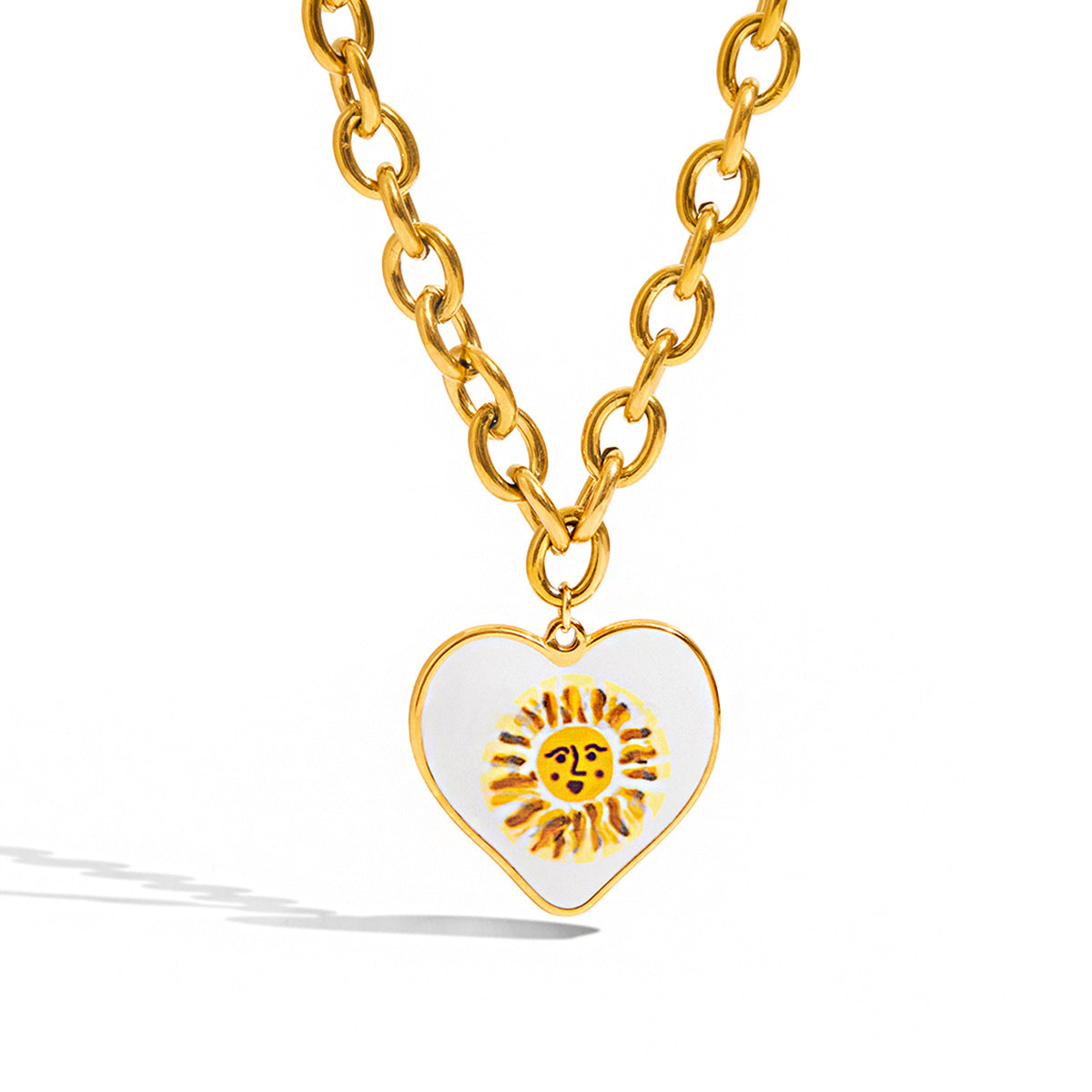 Collana Minimalista a Cuore in Acciaio Inossidabile Smaltato con Pendente in Acciaio al Titanio da Donna