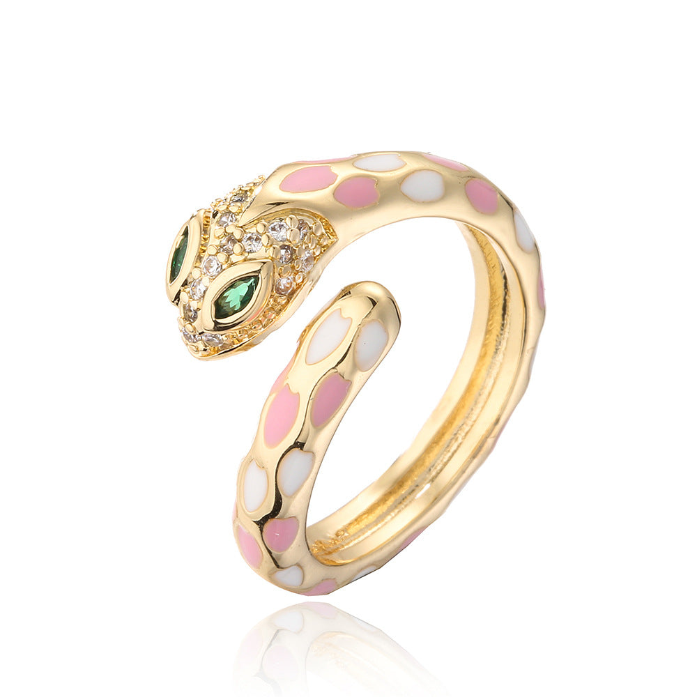 Vintage-Style Geometric Copper Ring with 18K Gold Plating and Enamel Coloring for Women