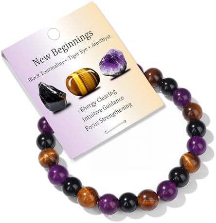 Natural Crystal Round Beads Bracelet Amethyst Tiger Eye Multi-layer Gemstone Handmade Jewelry