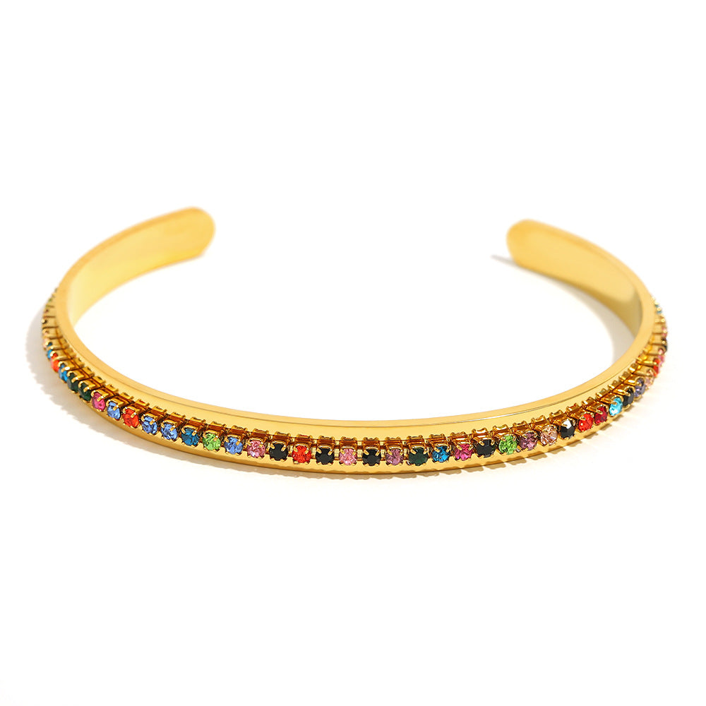 Bracciale Minimalista Geometrico in Acciaio Inossidabile con Placcatura in Oro 18K e Intarsi di Strass Completi