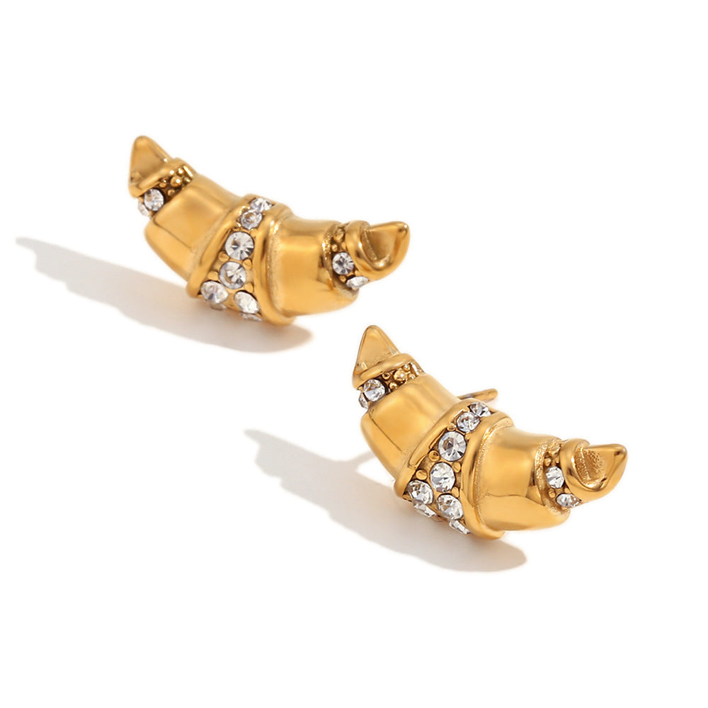 Vintage-Inspired Geometric Hollow-Woven Stainless Steel Ear Studs with 18K Gold Plating and Heart Shape Accent
