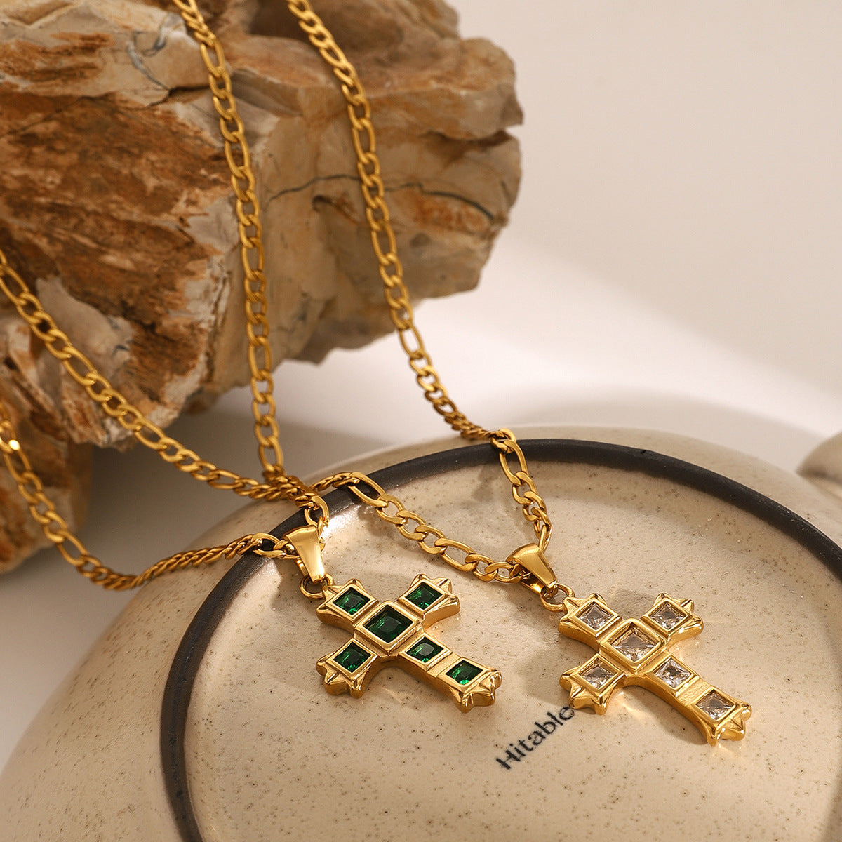 Elegant Cross Geometric Stainless Steel Necklace with Cubic Zirconia Titanium Steel Pendant for Women
