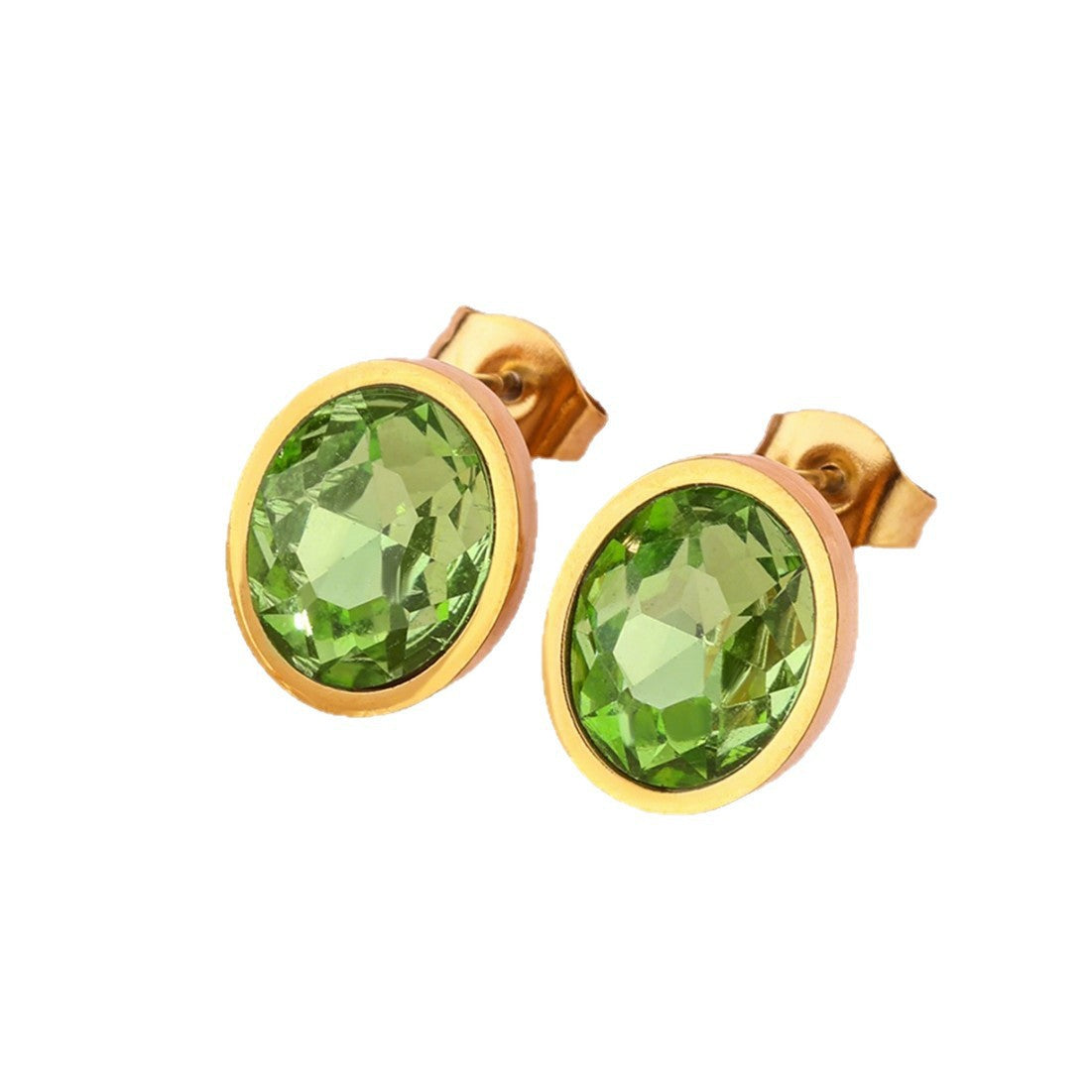 Minimalist Elegant Geometric Oval Stainless Steel Gold Plated Cubic Zirconia Stud Earrings