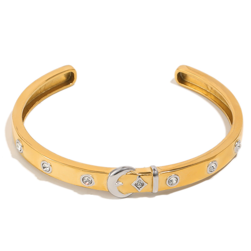 Minimalist Luxury 18K Gold Plated Stainless Steel Star Moon Rhinestone Bracelet for Women