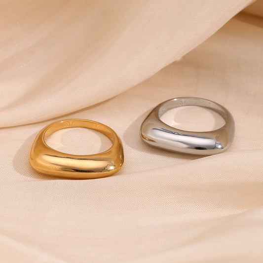 Minimalist Elegant 18K Gold Plated Stainless Steel Rectangle Geometric Ring for Women