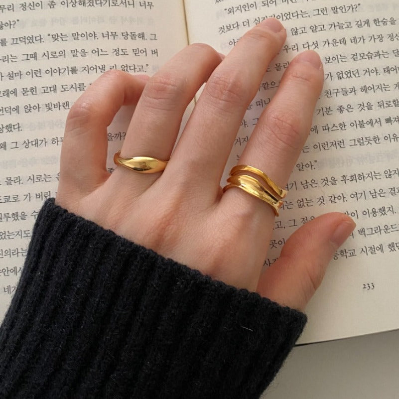 Minimalist 925 Sterling Silver Geometric Wavy Curve Ring for Women