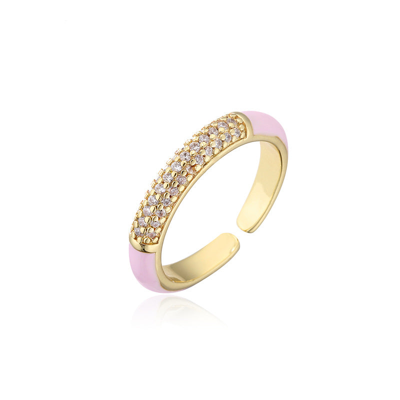 Geometric Micro-pave Cubic Zirconia and Drip Oil Brass Ring for Women