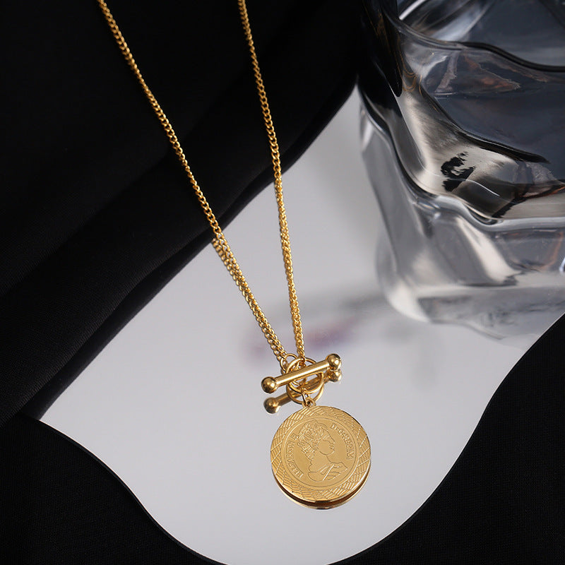 Hip-hop Round Plated Stainless Steel Pendant Necklace for Unisex