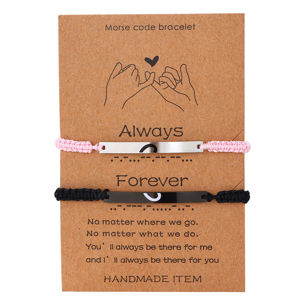 Geometric Heart Drip Oil Stainless Steel Wax Cord Bracelet