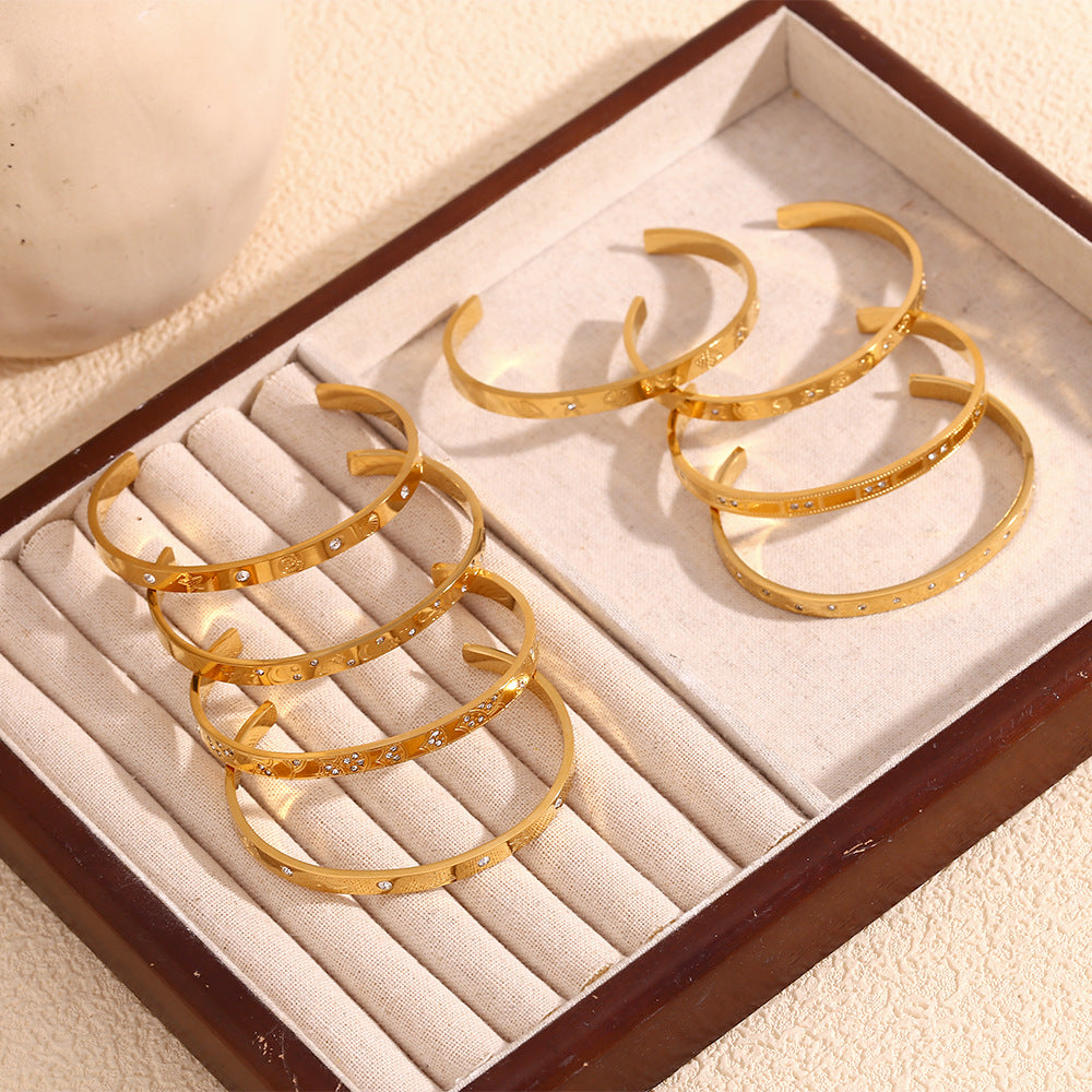 Minimalist Ocean-Inspired Stainless Steel Plated 18K Gold Bracelet for Women with Geometric Pattern