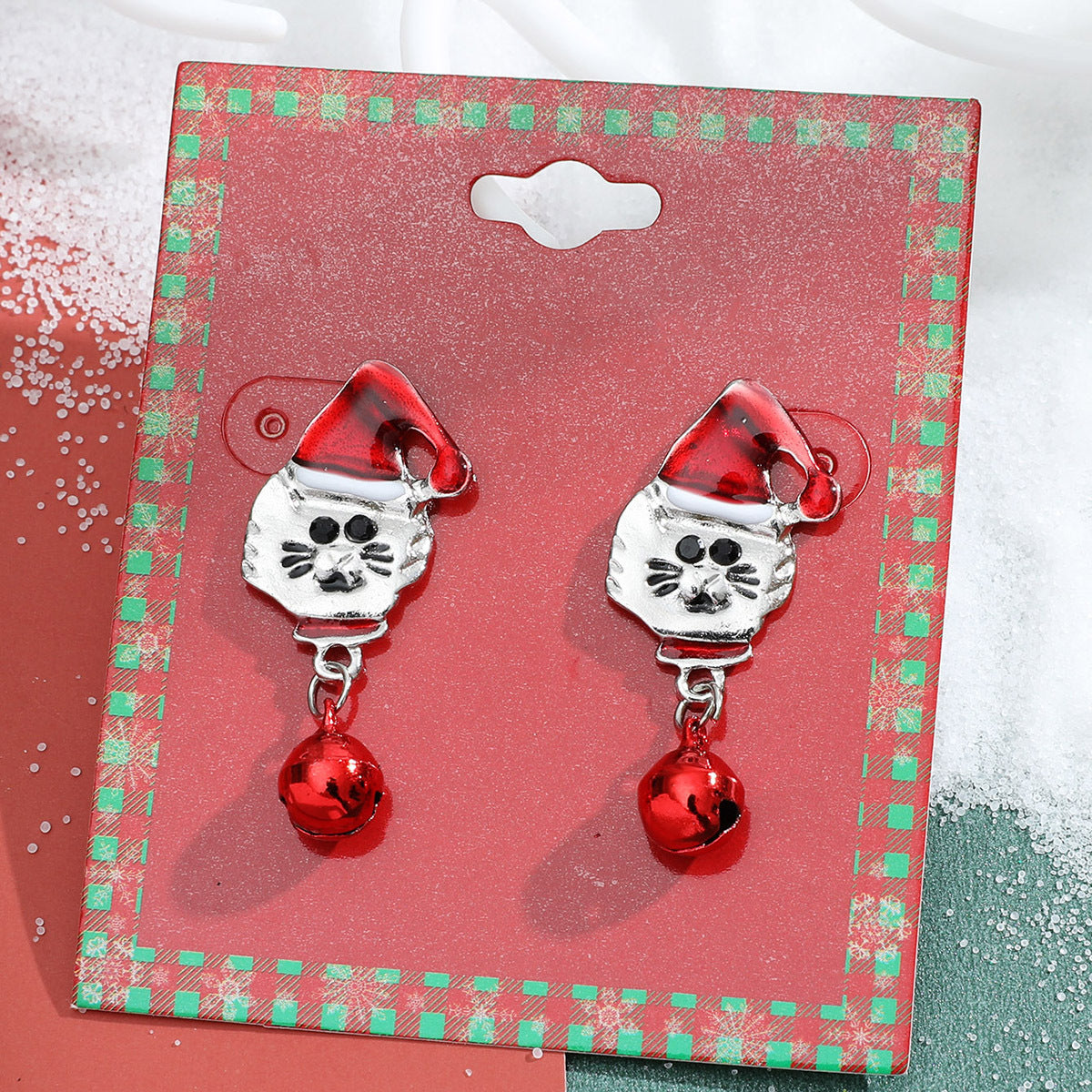Pendientes de Navidad geométricos estilo Ins para mujer con esmalte de copo de nieve, reno y cascabel.