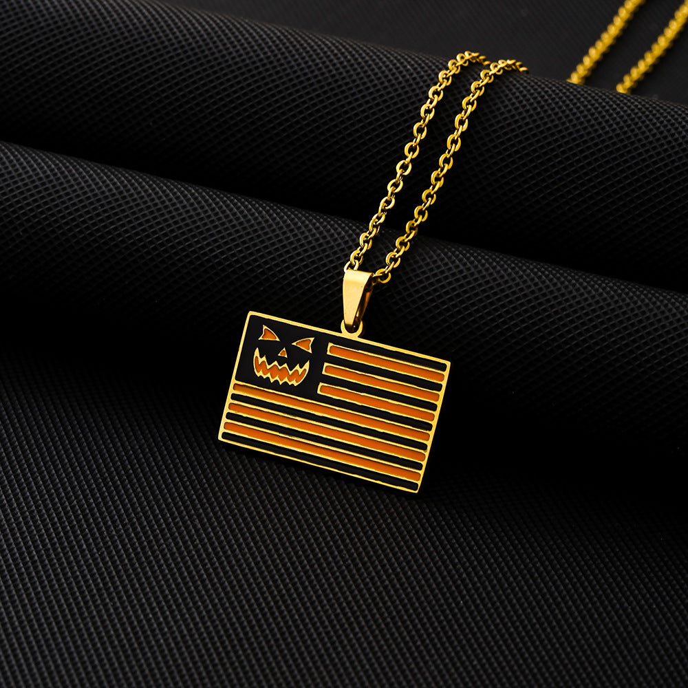 Elegante Collar con Colgante de Calabaza de Halloween en Acero Inoxidable con Acabado Esmaltado en Cadena O para Uso Unisex