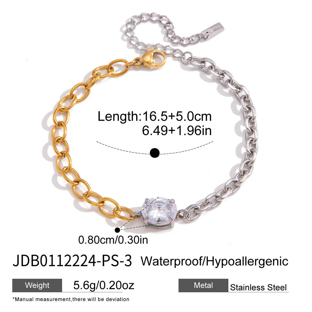 Elegant Geometric Heart Stainless Steel Cubic Zirconia Plated Bracelet for Women