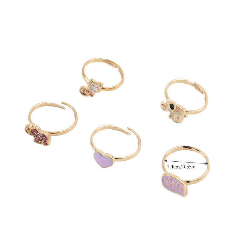 Anello a cartone animato con farfalla floreale per bambini in lega regolabile con finitura smaltata, stile principessa, anello regolabile per dito carino